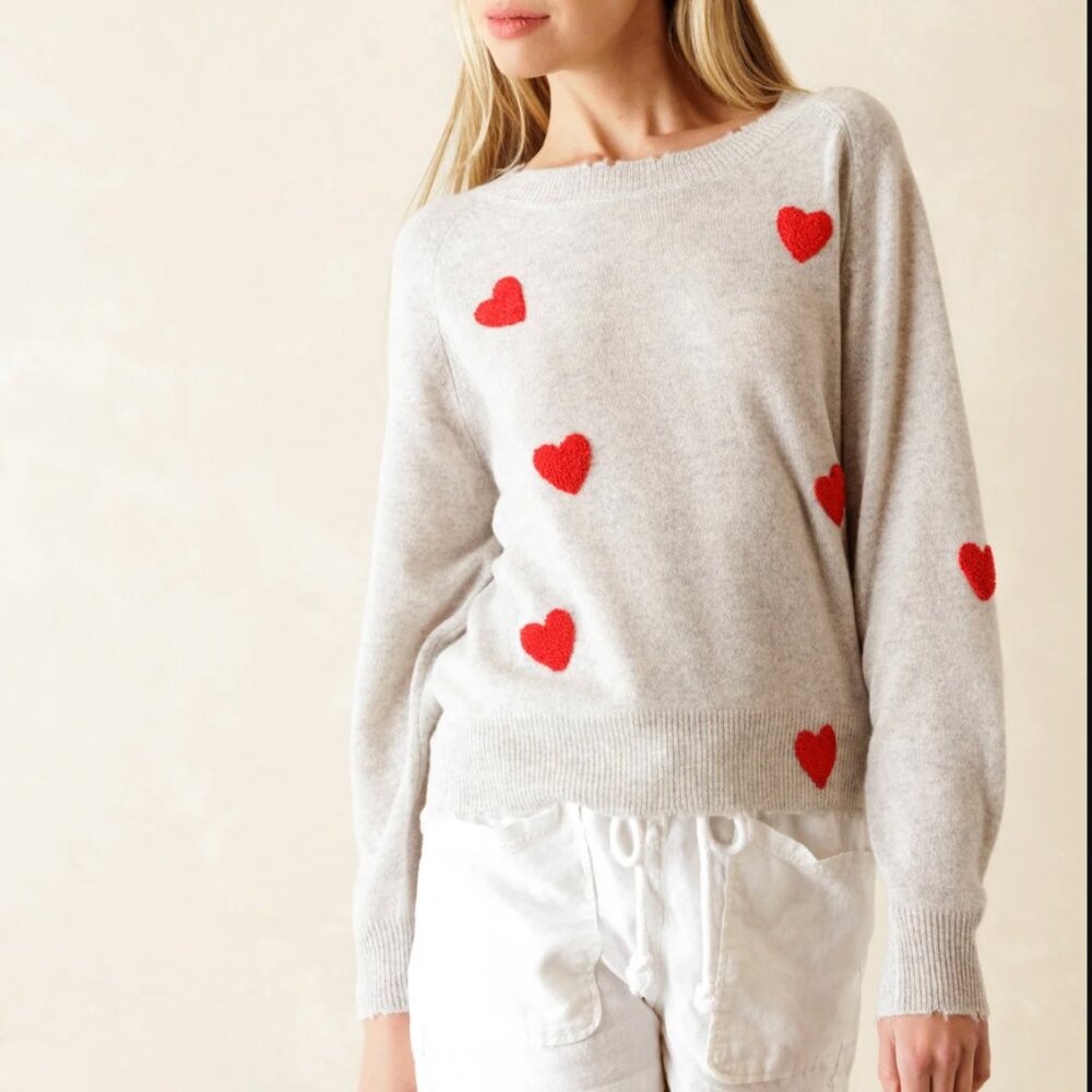 27 Miles Carmen Cashmere Heart Embroidered Sweater